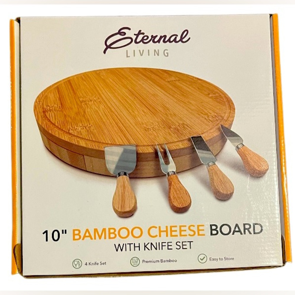NEW Eternal Living Bamboo Cheese Board & Knife Set